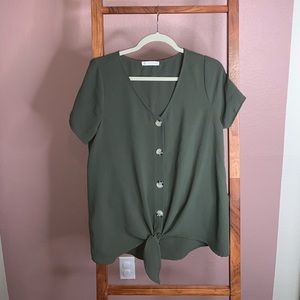 FSL Apparel Olive Green Button Down, Tie-Front top - Small
